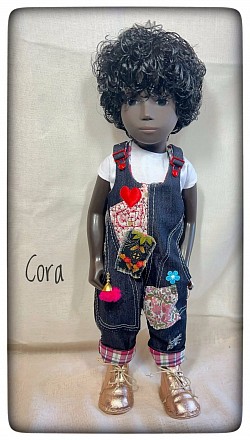 Slow stitched dungarees and rose gold leather shoes